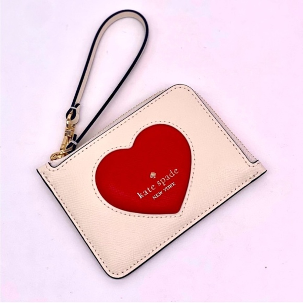 Kate Spade Cream and Red Heart Wristlet Wallet
